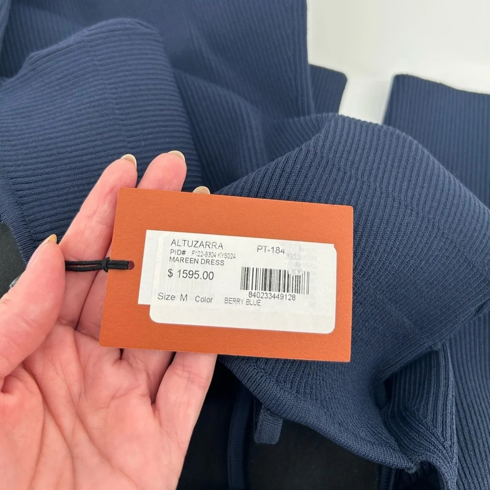 $1595 Nwt Altuzarra Women's Blue Mareen Knit Fitted Dress 3/4 Sleeve Size M - Picture 11 of 16
